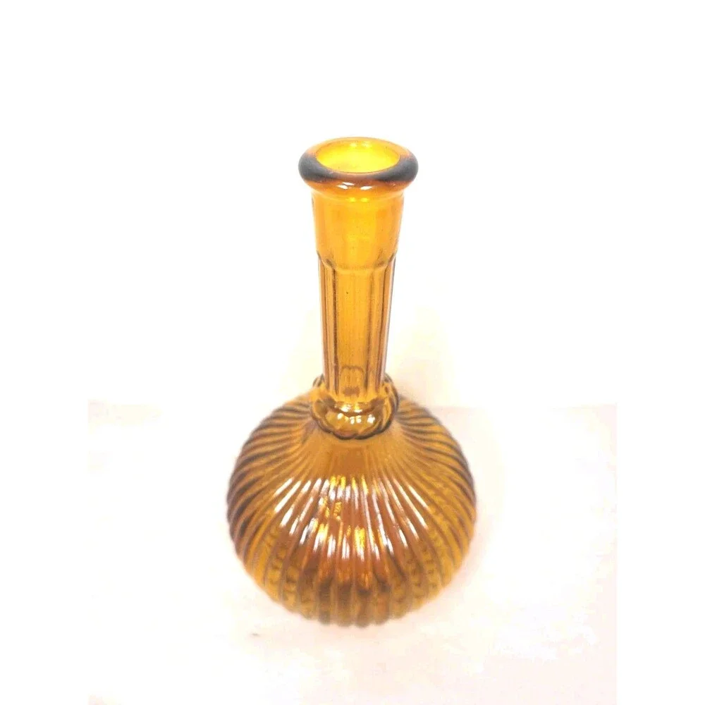 MCM Vintage Amber Glass Genie Bottle Italian Empoli Chemist Decanter 60s READ